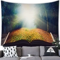 Tenture livre magique 3D avec forêt d'automne ensoleillée sur un canapé gris - 100cmx70cm / Chemin De Forêt D'Automne Dans Le Livre (8)