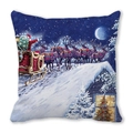 Christmas cushion cover with Santa's sleigh illustration on peach skin fabric - Santa and Reindeer Sleigh (1)