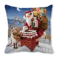 Christmas cushion cover featuring Santa Claus and reindeer in a snowy night scene - Christmas Eve Chimney and Reindeer (8) / 18x18 Inch