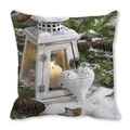Christmas peach skin pillow cover featuring a vintage lantern and snowy scene decor - Nordic Landscape Lantern Candlelight (5)