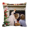 Quadratischer Pfirsichhaut-Kissenbezug mit Kindern am weihnachtlichen Kamin - Stil 12 / 45x45cm