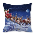 Merry Christmas pillow cover featuring Santa Claus and reindeer over a snowy village - Flying Over Snow Village (2)
