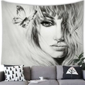 Tenture murale artistique style aquarelle avec femme et papillon pour décor nordique chic - 150x100 / Peau de Pêche / Portrait Croquis Papillon (2)
