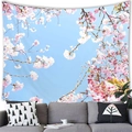 Tapisserie murale de fleurs de cerisier rose au-dessus d'un canapé pour décor - 100x70(Peau de Pêche) / Sakura et Ciel Peints Haute Définition