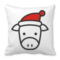 Detailaufnahme eines Weihnachtskissens mit einer Cartoon-Kuh mit roter Weihnachtsmütze - 45x45 cm / Cartoon Kuh Weihnachtsmütze Schwarz Weiß Stil (40)