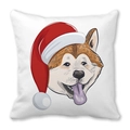 Detail der weichen Kissenhülle mit süßem Shiba Inu Hund und festlicher Weihnachtsmütze - 45x45 cm / Akita Zunge Raus Weihnachtsmütze Stil (39)