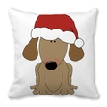 Detailaufnahme Kissenhülle aus Pfirsichhautgewebe mit niedlichem Cartoon-Hund und Weihnachtshut - 45x45 cm / Sitzender Brauner Cartoon Hund Weihnachtsmütze Stil (37)