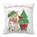 Detailansicht der Weihnachts-Corgi-Illustration auf weißem Pfirsichhaut-Kopfkissen - 45x45 cm / Corgi Weihnachtsbaum Kardinal Stil (36)