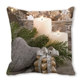 Christmas peach skin pillowcase with candles, pine twigs and knitted heart design - Knitted Heart and Gingerbread Mix (7)