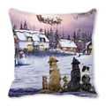 Christmas Peach Skin Cushion Cover with Dogs Watching Santa Sleigh and Snow Scene - Five Dogs Watching Sleigh (4)