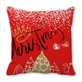 Detail of red Merry Christmas pillowcase with golden tree and snowman patterns - 18x18 Inch / Bright Red Christmas Elements Merry Christmas Style (39)