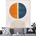 Nordic Morandi geometric wall tapestry with orange blue circle over a grey sofa - Orange & Blue Circle Semicircle Style