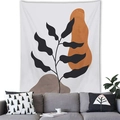 Close-up of Nordic style botanical wall tapestry in a modern minimalist living room - 100x70(Peach Skin) / Black Plant Lines with Ginger and Brown Blocks (14)