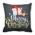 Macro detail of Merry Christmas peach skin cushion cover with Santa and gift box pattern - 18x18 Inch / Dark Grey Santa Claus Style (36)