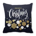 Detail of Merry Christmas pillowcase with gold snowflake patterns on black peach skin fabric - 18x18 Inch / Deep Black Gold White Merry Christmas Style (35)