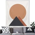 Detail of Nordic Morandi geometric tapestry featuring abstract sun and mountains decor - Orange Circle & Mountain Style