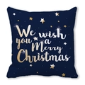 Close-up of Merry Christmas script and gold star patterns on blue peach skin pillowcase - 18x18 Inch / Dark Blue Gold Star Merry Christmas Style (34)