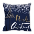 Detail of navy peach skin pillow case featuring golden Merry Christmas typography and snow - 18x18 Inch / Dark Blue Gold Black Merry Christmas Style (32)