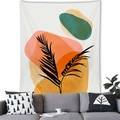 Detailed texture of Nordic Morandi tapestry with abstract botanical and geometric patterns - 100x70(Peach Skin) / Black Leaf Silhouette and Irregular Blocks (9)