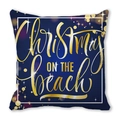 Detail of Christmas pillow cover featuring golden Christmas on the Beach text on blue - 18x18 Inch / Dark Blue Gold Christmas ON THE BEACH Style (31)
