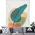 Nordic Morandi style tapestry with green botanical leaf and colorful geometric art - 100x70(Peach Skin) / Dark Green Leaf and Geometric Blocks (8)