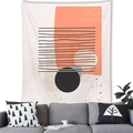 Detailed close-up of geometric Morandi wall tapestry showing fabric texture and art print - Coral Orange Blocks & Lines Style