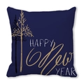 Close-up of Happy New Year gold lettering on a navy blue velvet throw pillow cover - 18x18 Inch / Dark Blue Gold White Happy New Year Style (29)
