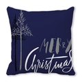 Detail of navy blue Merry Christmas cushion cover with white abstract trees and artistic text - 18x18 Inch / Navy Minimalist Tree Merry Christmas Style (27)