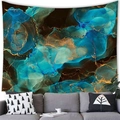 Modern abstract marble tapestry with blue and gold ink textures for wall decor - 100cmx70cm / Marble Texture Tapestry (1) / Blue Green Black Gold Fluid Texture
