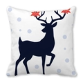 Housse de coussin Noël en peau de pêche avec renne bleu foncé et fleur de poinsettia rouge - Décor Poinsettia Cerf Bleu (19)