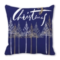 Detail of Christmas pillowcase in navy blue fabric with golden tree pattern - 18x18 Inch / Indigo Christmas Tree Style (24)