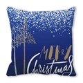 Detail of dark blue Merry Christmas pillowcase with gold tree prints and soft texture - 18x18 Inch / Dark Blue Snowflake Merry Christmas Style (23)