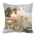 Christmas peach skin square pillow cover with candles and golden angel violin print - Angel Statue and Christmas Candle (8)