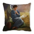 Detailed view of the Christmas cushion cover featuring a nativity oil painting print - Praying Angel Guarding the Baby Jesus Style (30)