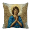 Detailed texture of peach skin fabric cushion featuring a classic praying angel art print - Praying Angel in Deep Blue Robe Style (26)