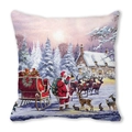 Christmas Peach Skin Cushion with Santa Claus and Reindeer Sleigh in Snowy Forest - Snow Animals Reunion (5)