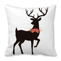 Housse de coussin de Noël blanche avec silhouette de renne noire et fleurs rouges - Peinture Rouge Or Renne Noir (20)