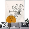 Nordic Morandi style tapestry with gingko leaf and sun hanging over a grey modern sofa - 100x70(Peach Skin) / Ginkgo Leaf and Red Sun (5)