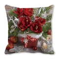 Merry Christmas throw pillow case featuring red flowers and festive winter candle decor - Amaryllis and Red Apple Still Life (9)