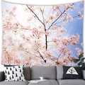 Tenture murale de cerisiers en fleurs roses avec ciel bleu sur un canapé gris - 100x70(Peau de Pêche) / Impression Numérique HD Thème Sakura
