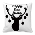 Coussin de Noël blanc carré avec silhouette de renne noire et texte de bonne année - Nouvel An Renne Noir Minimaliste (21)