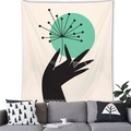 Minimalist Nordic geometric wall tapestry with abstract hand and dandelion design on white wall - Hand Outline Dandelion (10)