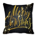 Merry Christmas throw pillow cover with golden glitter text on black peach skin fabric - 18x18 Inch / Black Gold Glitter Merry Christmas Style (22)