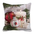 Christmas pillow with candle, ornaments and pine branch on white wood background - Christmas Ball and Vintage Wood Grain (10)