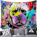 Tapisserie bouledogue pop art coloré sur mur blanc au-dessus d'un canapé gris - 150x100(Peau de Pêche) / Bouledogue Graffiti (13)