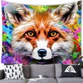 Artistic fox wall tapestry with vibrant colors hanging above a modern living room sofa - 100x70(Short Plush) / Colorful Fox (12)