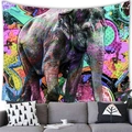 Elephant tapestry with psychedelic pop art colors hanging over a modern grey sofa - 100x70(Short Plush) / Art Elephant (11)