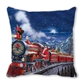 Merry Christmas peach skin pillow featuring Santa Express steam train in snowy mountains - Santas Express (7)