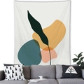Nordic Morandi wall tapestry with green leaf outlines and colorful geometric shapes - 150x100(Peach Skin) / Overlapping Geometric Leaf (4)