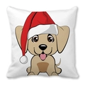 Weihnachtskissenbezug mit süßem Hund mit Weihnachtsmütze aus weichem Peach-Skin Stoff - Cartoon Welpe Weihnachtsmütze Stil (2)